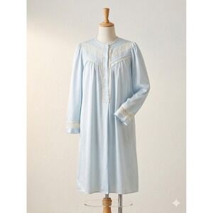 Christian Dior Vintage Blue Lace Satin Nightgown Long Sleeve Petite 338447